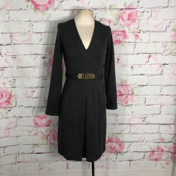 Milly of New York Dresses & Skirts - Milly long sleeve grey belted v neck dress petite